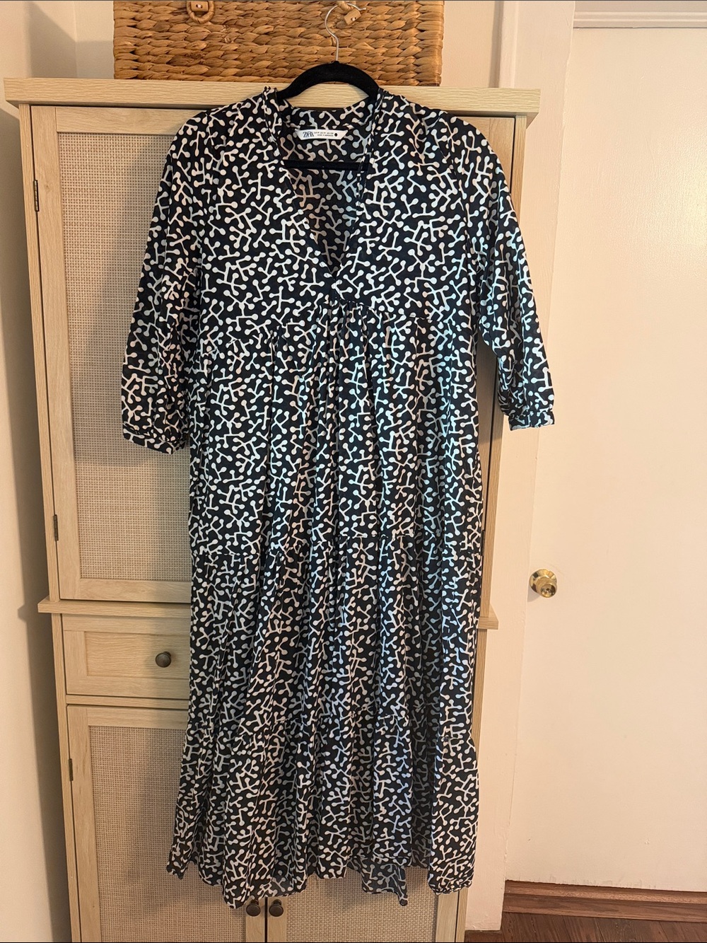 Zara Black and White Patterned Midi Dress